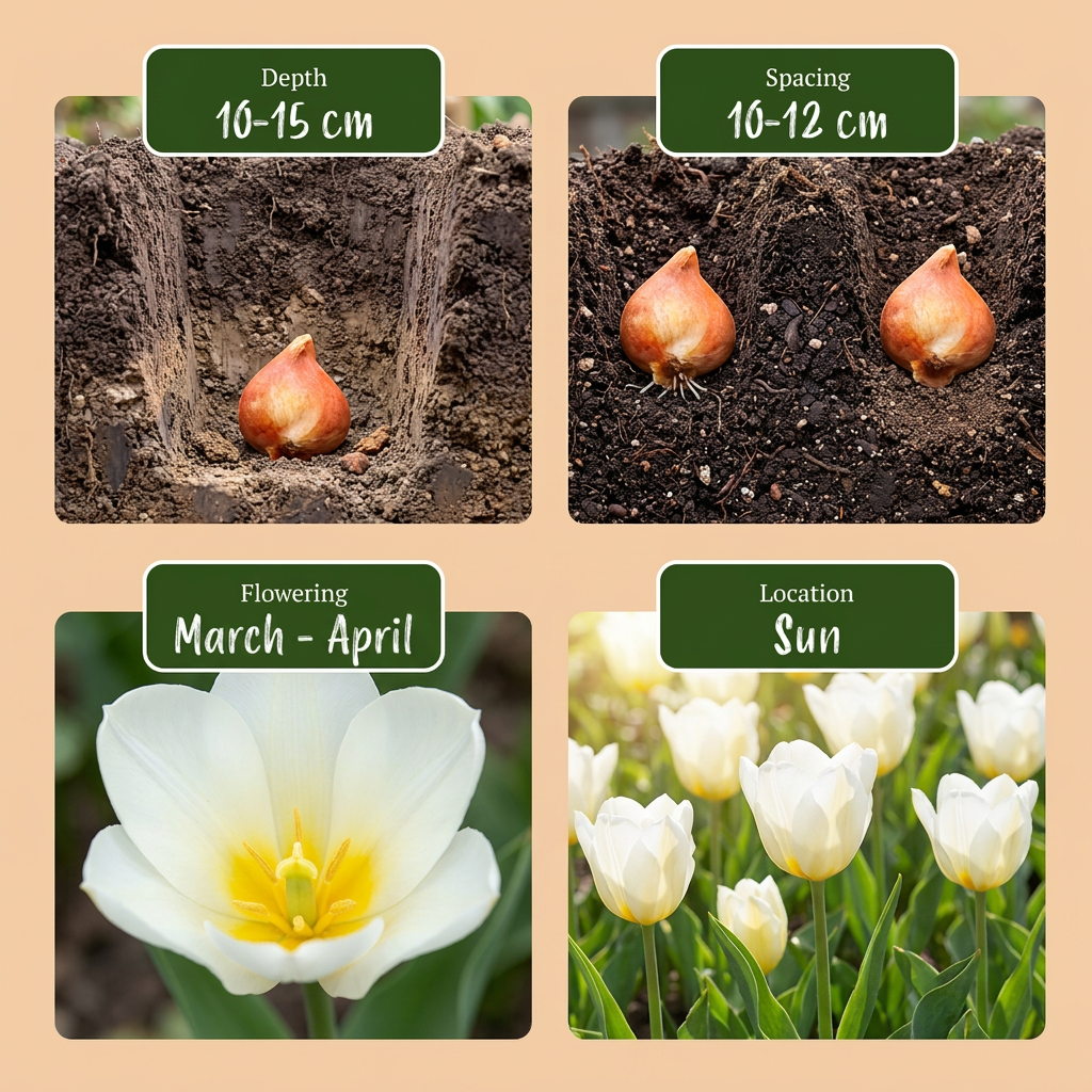 120x Tulipa Triumph White - Triomftulp - Wit - Voorjaarsbloeier - Bolmaat 11/12