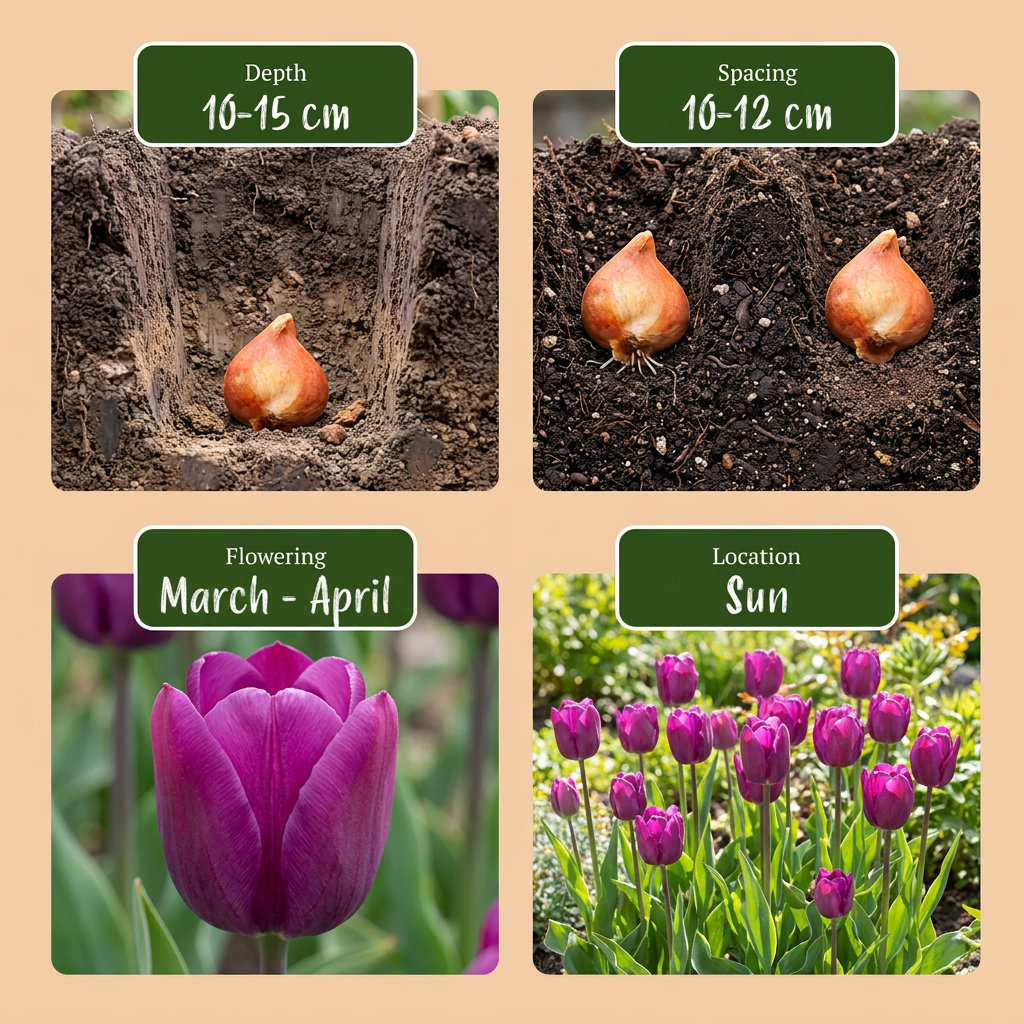 30x Tulipa Triumph Purple - Triomftulp - Paars - Voorjaarsbloeier - Bolmaat 11/12