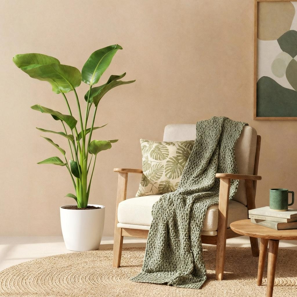 Strelitzia Nicolai - Paradijsvogelbloem - Weinig onderhoud - Groen - 1 Plant - met Potter Wit - Pot 21cm - Hoogte 110-120cm