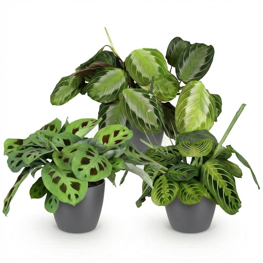 Marantha Silverband, Marantha Lemon Lime Marantha Kerchoveana - Gebedsplant - Huisdiervriendelijke Plant - Groen - 3 Planten - met Potter Grijs - Pot 12cm - Hoogte 25cm