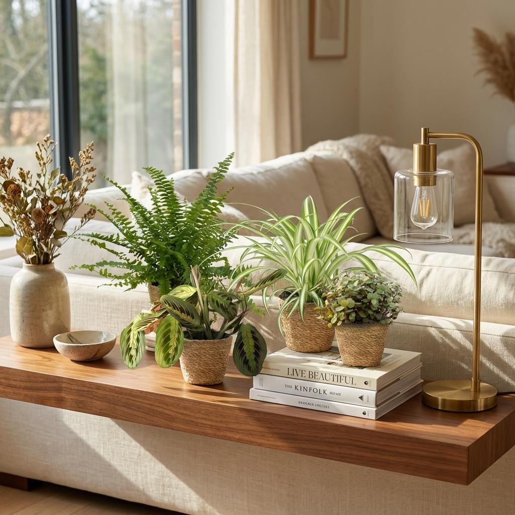 Chlorophytum - Maranta - Calissia - Nephrolepsis - Mix van 4 - Huisdiervriendelijke Planten - Groen - 4 Planten - met Mand - Pot 12cm - Hoogte 25cm