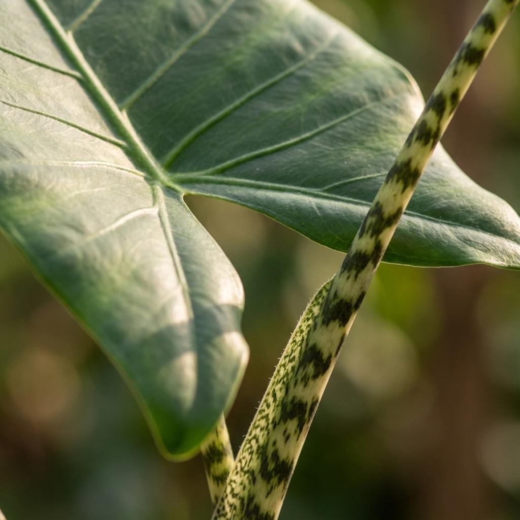 Olifantsoor Zebrina - Alocasia Zebrina - Groen - Weinig onderhoud - 1 Plant - met Mand - Pot 21 cm - Hoogte 70 - 75cm