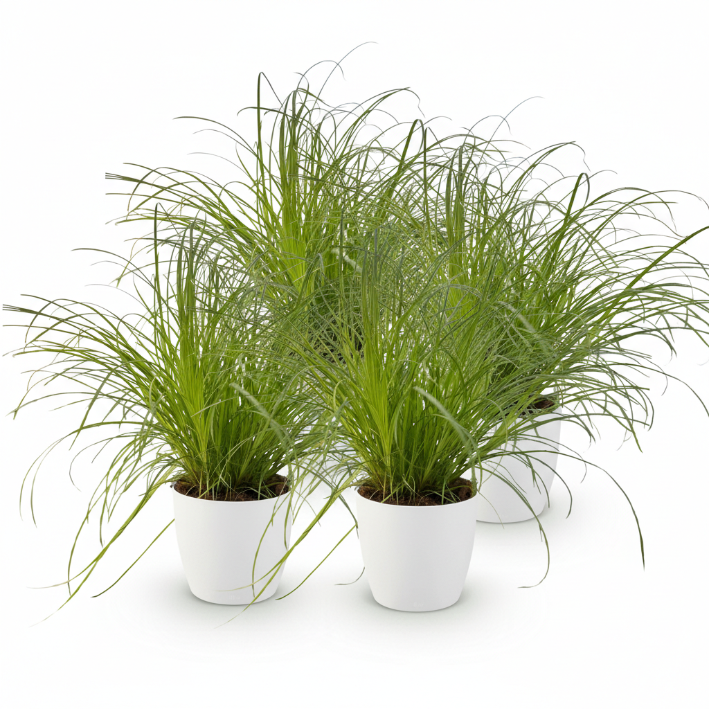 Cyperus alternifolius Zumula - Kattengras - Huisdiervriendelijke Plant - Groen - 4 Planten - met Potter Wit - Pot 12cm - Hoogte 20cm