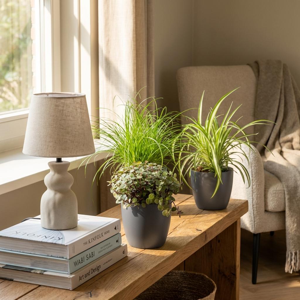 Cyperus - Calissia - Chlorophytum - Mix van 3 - Huisdiervriendelijke Planten - Groen - 3 Planten - met Potter Grijs - Pot 12cm - Hoogte 20cm
