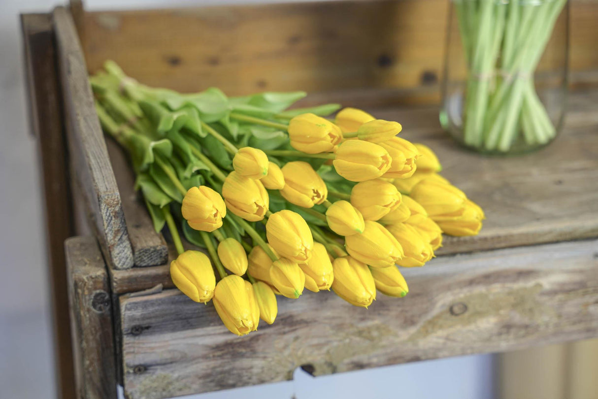 Tulpenstrauß Gelb - 10 Stück - 'Real Touch' Künstliche Tulpen - 42 cm (gelb)