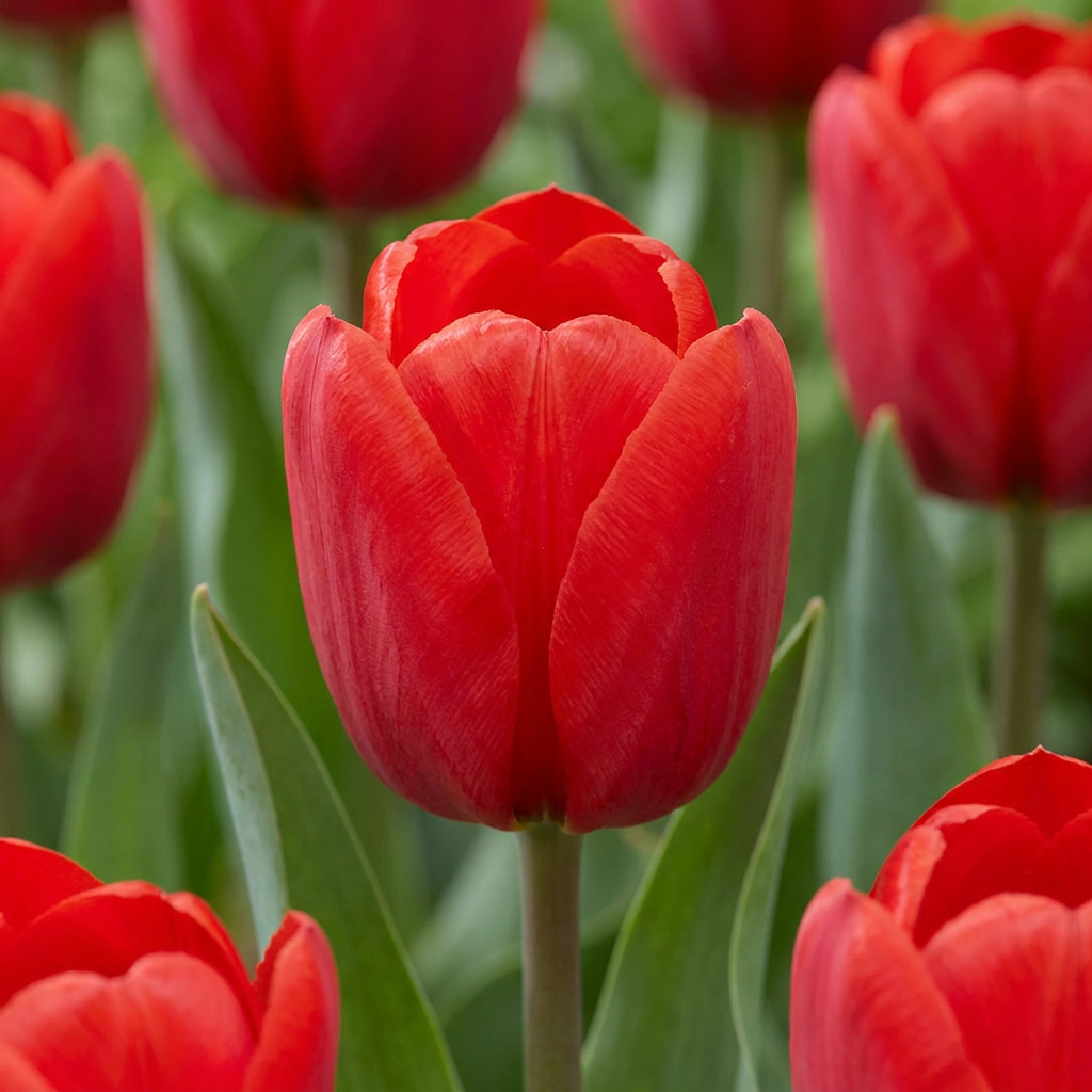 120x Tulipa Triumph Red - Triomftulp - Rood - Voorjaarsbloeier - Bolmaat 11/12