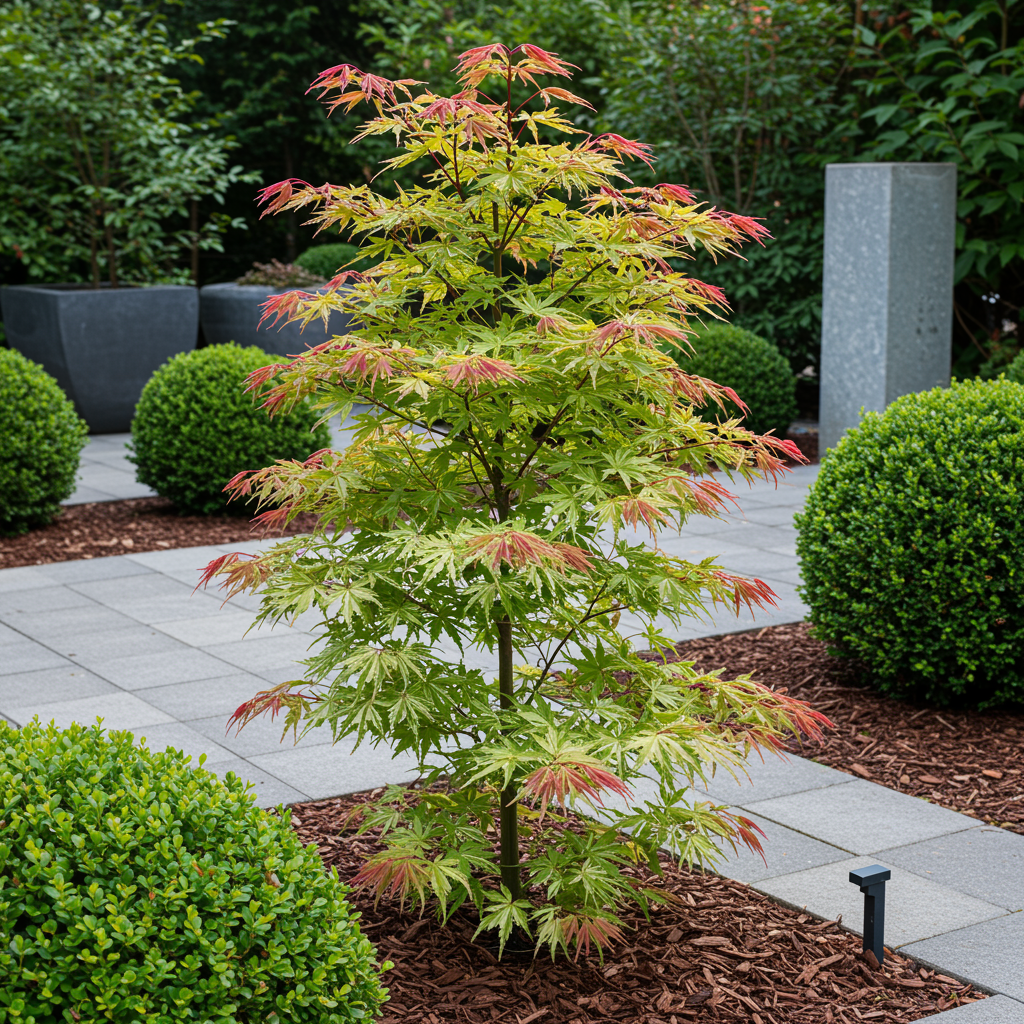 Green boutiQ - Terrasplant - Japanse Esdoorn - Acer palmatum Phoenix - Roze - 2 Planten - Bladverliezend - Pot 19cm Hoogte 70cm