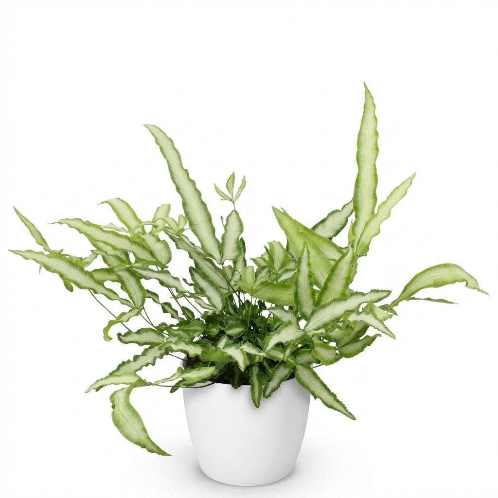 Pteris cretica Albolineata - Lintvaren - Huisdiervriendelijke Plant - Groen - 1 Plant - met Potter Wit - Pot 12cm - Hoogte 20cm