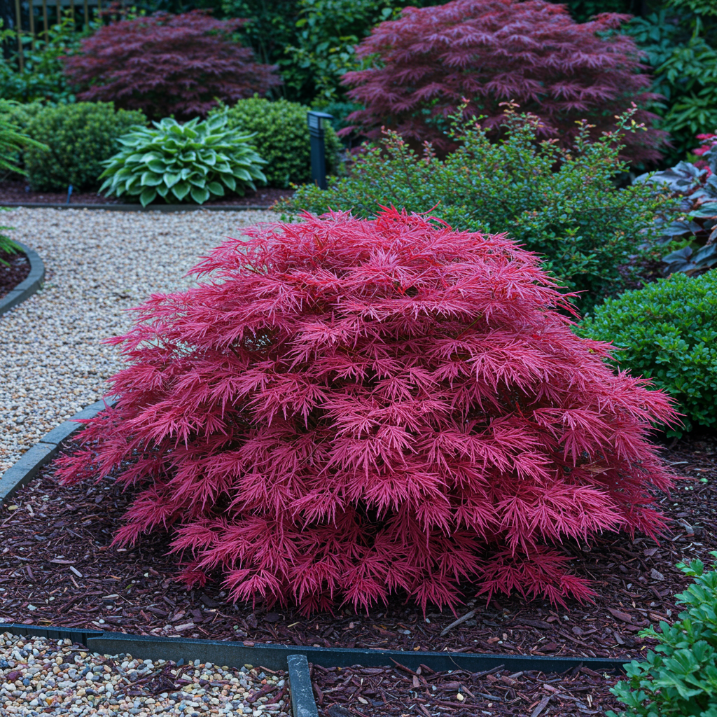 Green boutiQ - Terrasplant - Japanse Esdoorn - Acer palmatum Pink Dwarf - Roze - 2 Planten - Bladverliezend - Pot 19cm Hoogte 70cm