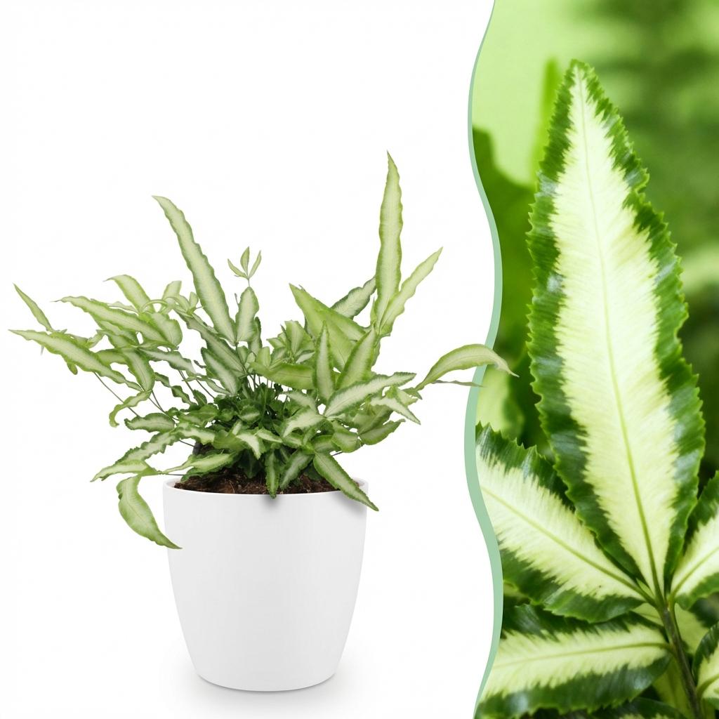 Pteris cretica Albolineata - Lintvaren - Huisdiervriendelijke Plant - Groen - 1 Plant - met Potter Wit - Pot 12cm - Hoogte 20cm