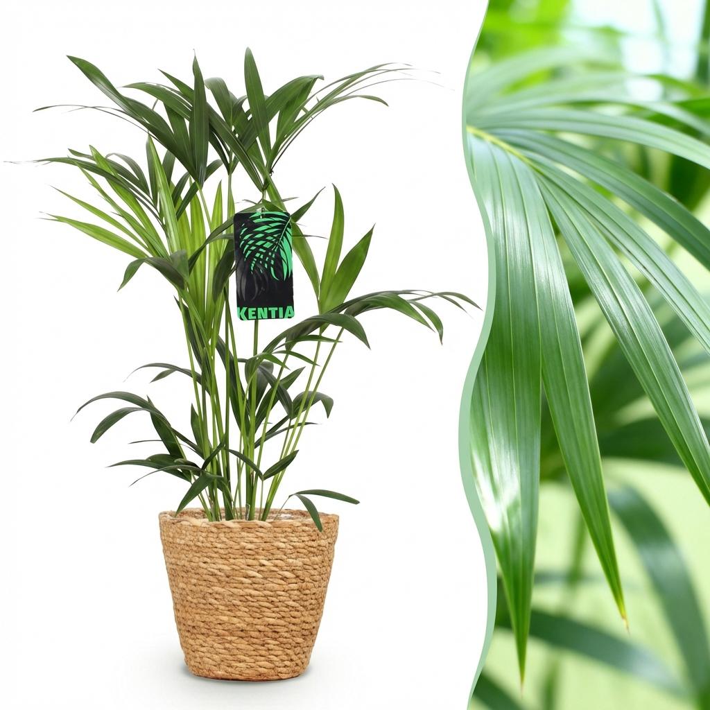 Howea Forsteriana - Kentia Palm - Weinig Onderhoud - Groen - 1 Plant - met Mand - Pot 19cm - Hoogte 80-85cm