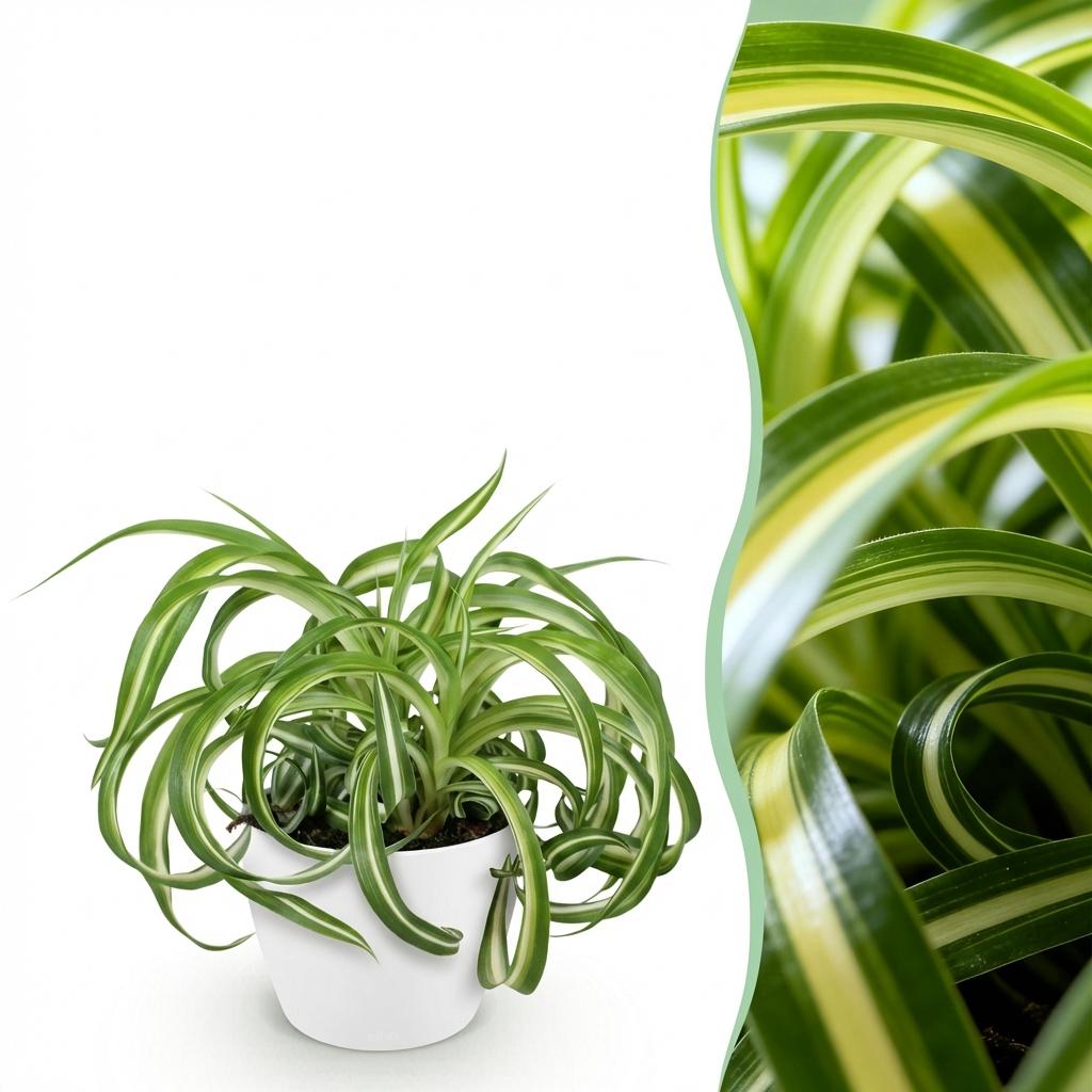 Chlorophytum comosum Bonnie - Krullende Graslelie - Huisdiervriendelijke Plant - Groen - 1 Plant - met Potter Wit - Pot 12cm - Hoogte 20cm