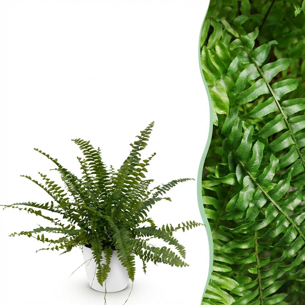 Nephrolepsis exaltata Green Lady - Varen - Huisdiervriendelijke Plant - Groen - 1 Plant - met Potter Wit - Pot 12cm - Hoogte 25cm