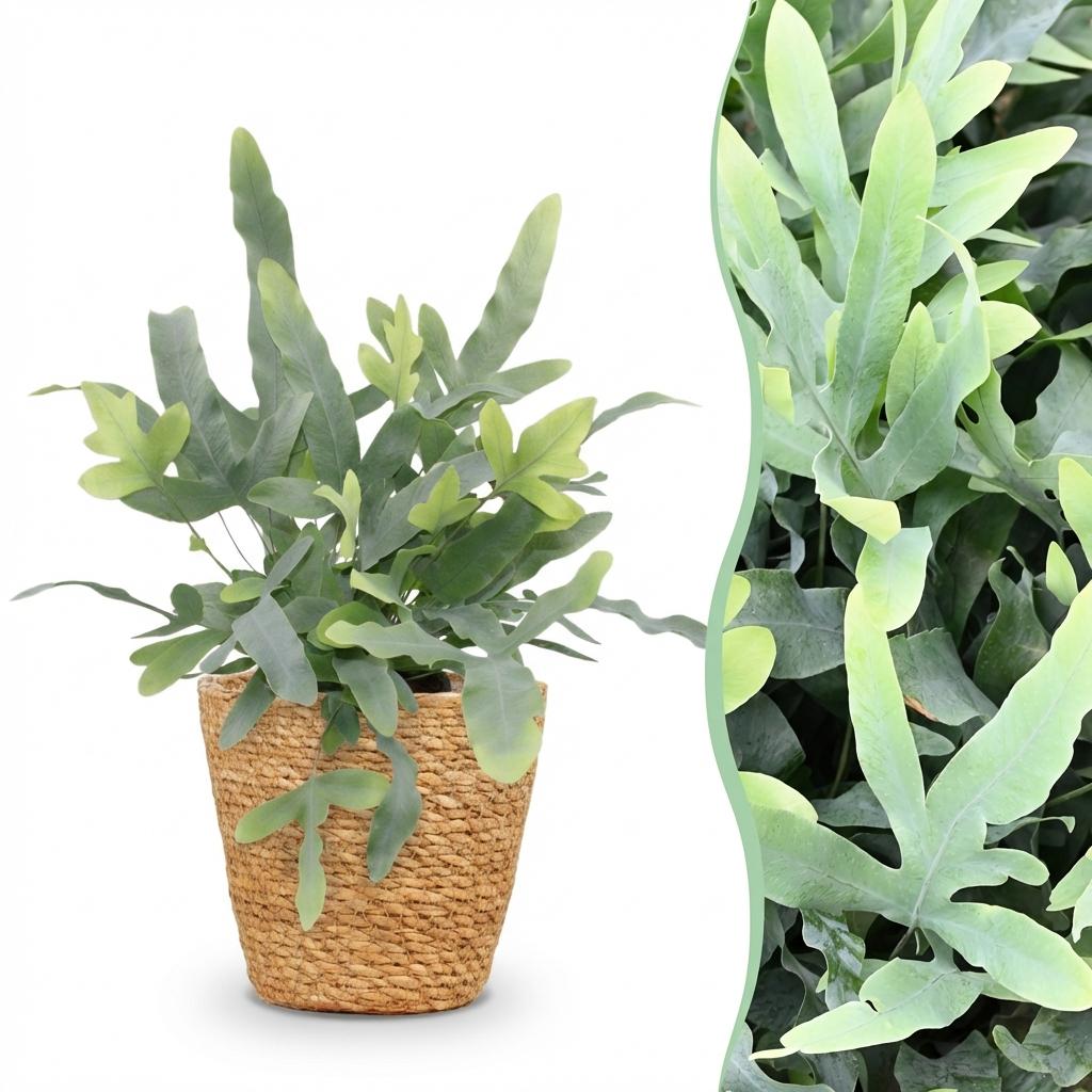 Phlebodium aureum Blue Star - Blauwe Varen - Huisdiervriendelijke Plant - Blauw - 1 Plant - met Mand - Pot 12cm - Hoogte 25cm