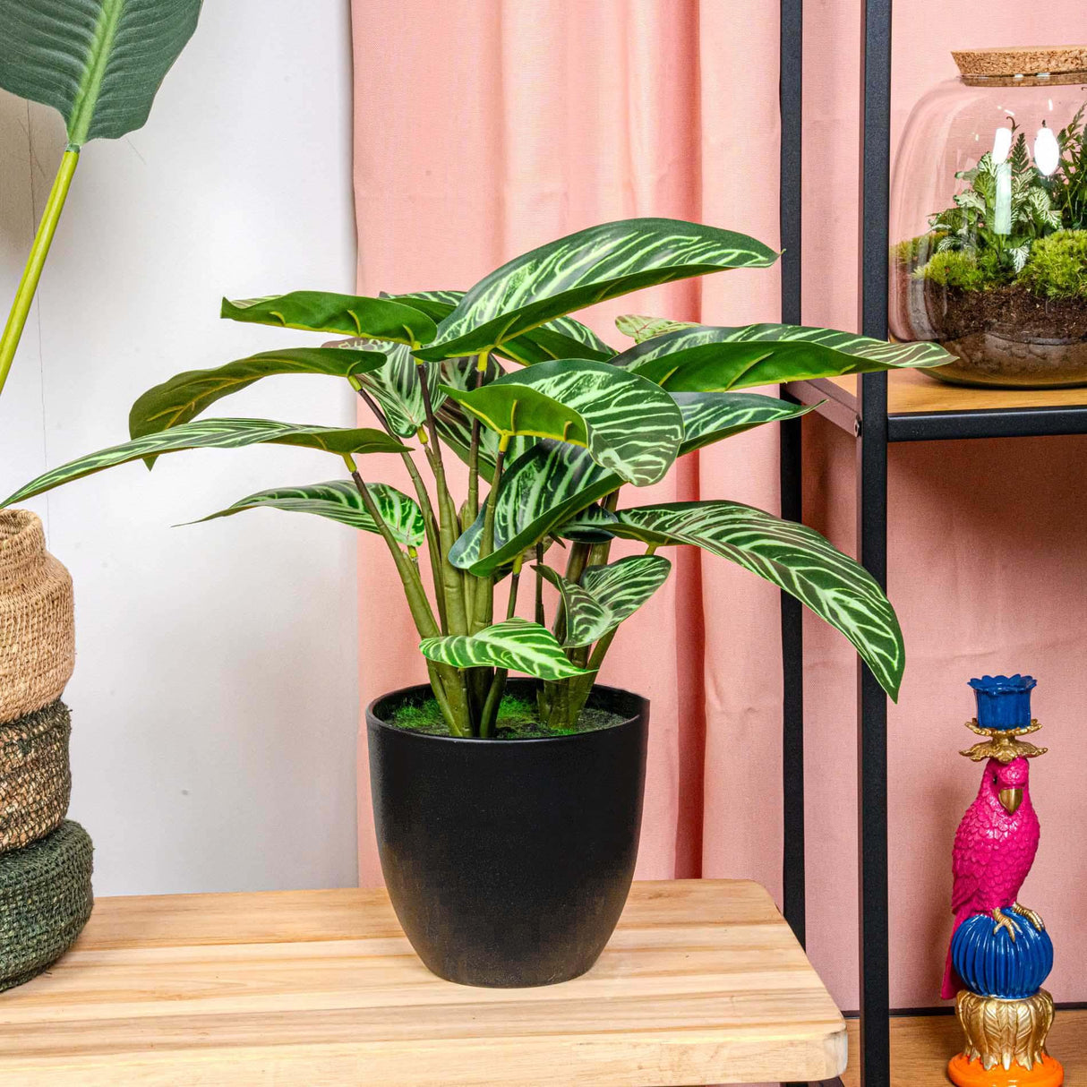 Calathea Zebrina en pot noir - 42 cm de hauteur - Plante artificielle