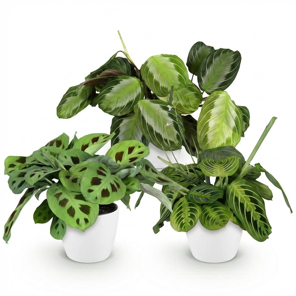 Marantha Silverband, Marantha Lemon Lime Marantha Kerchoveana - Gebedsplant - Huisdiervriendelijke Plant - Groen - 3 Planten - met Potter Wit - Pot 12cm - Hoogte 25cm