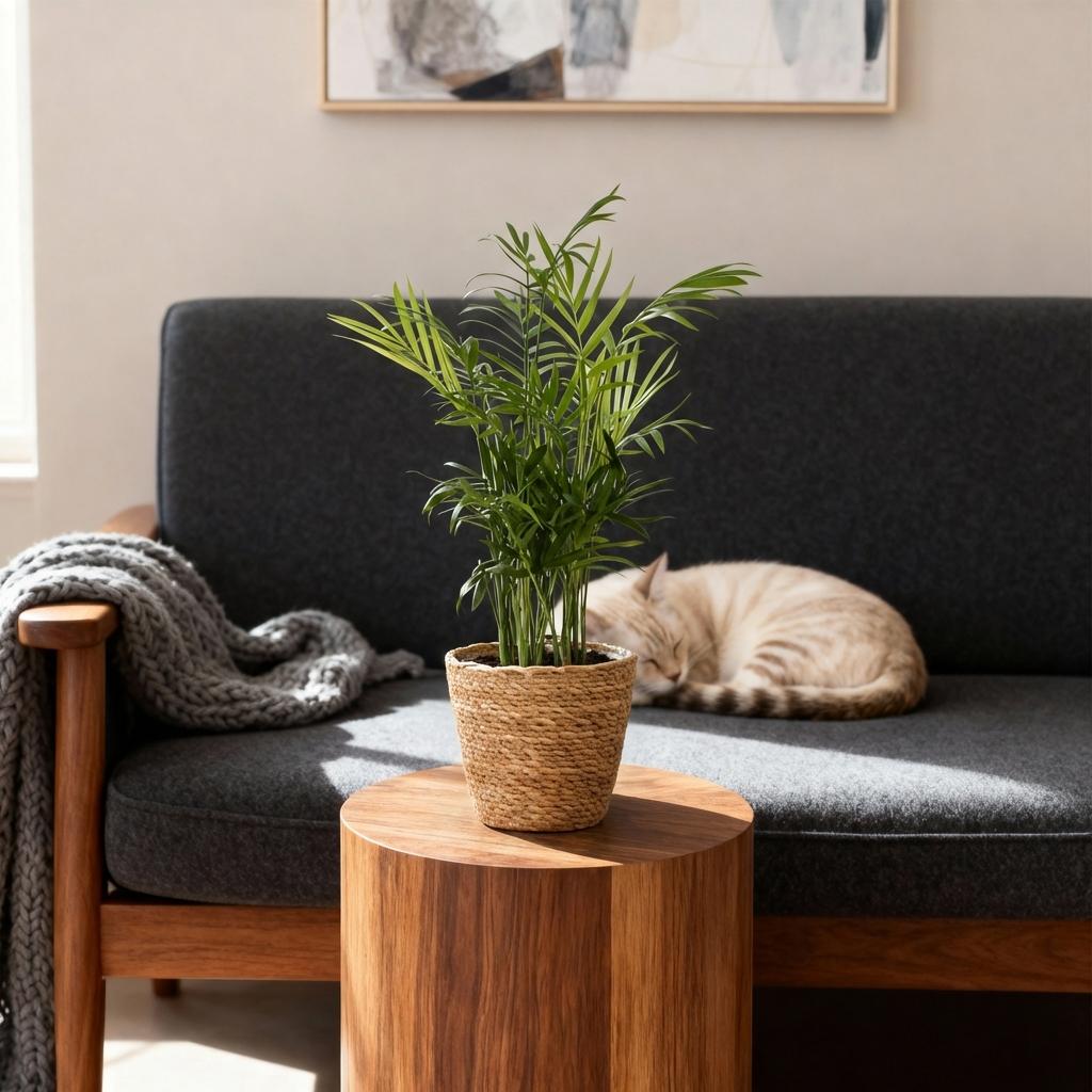 Chamaedorea elegans - Goudpalm - Huisdiervriendelijke Plant - Groen - 2 Planten - met Mand - Pot 12cm - Hoogte 15cm