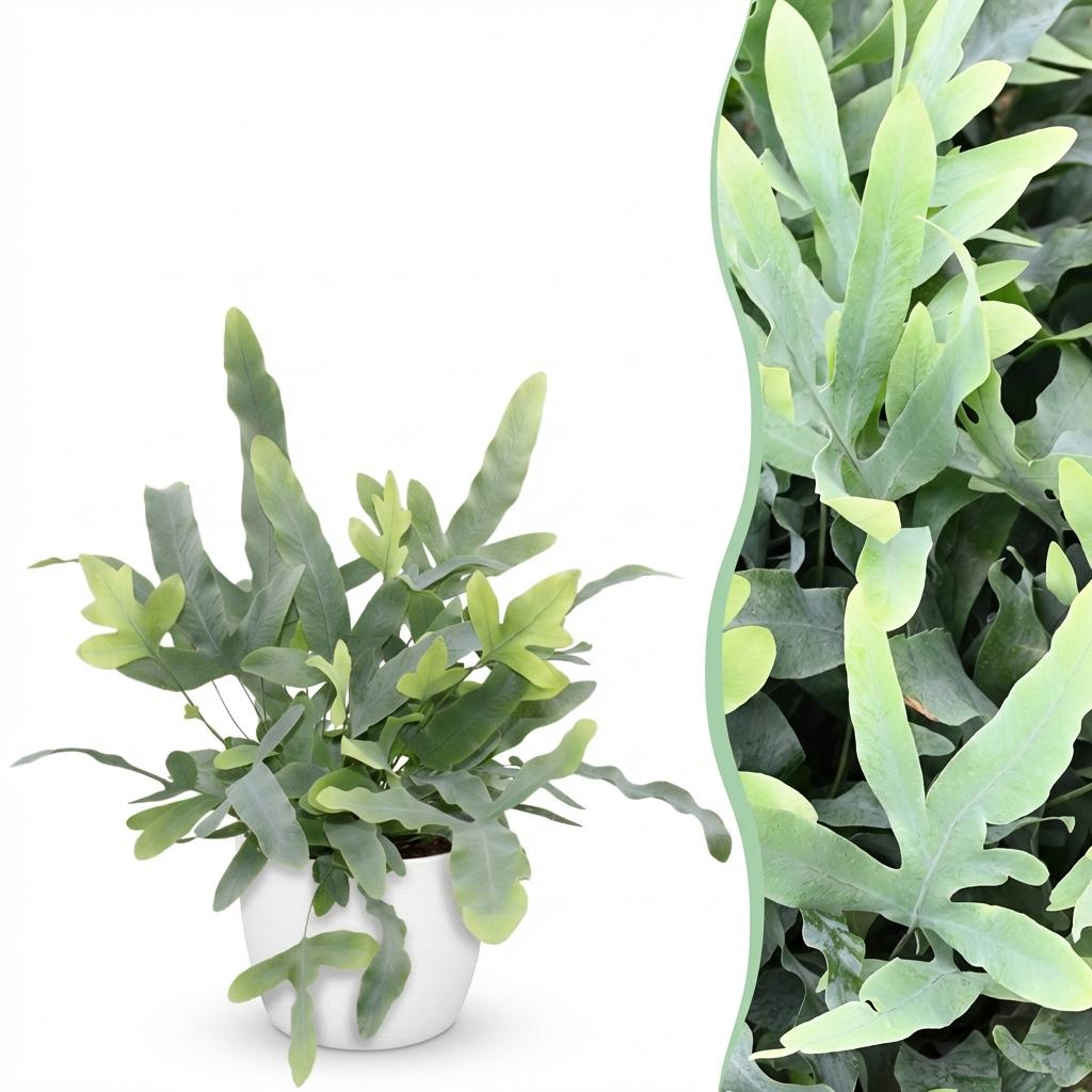 Phlebodium aureum Blue Star - Blauwe Varen - Huisdiervriendelijke Plant - Blauw - 1 Plant - met Potter Wit - Pot 12cm - Hoogte 25cm
