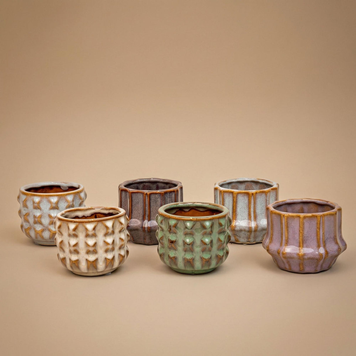 Cactus Set van 6 in Keramische Mini Potjes San Juan -  ↑ 8–12 cm