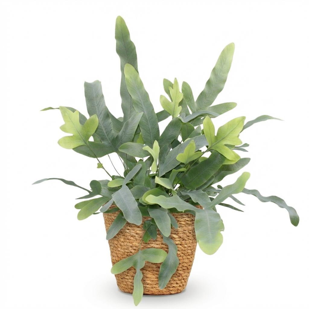 Phlebodium aureum Blue Star - Blauwe Varen - Huisdiervriendelijke Plant - Blauw - 1 Plant - met Mand - Pot 12cm - Hoogte 25cm